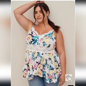 TORRID Babydoll Eyelet Lace Detail Top Summer Romantic Lightweight Cute